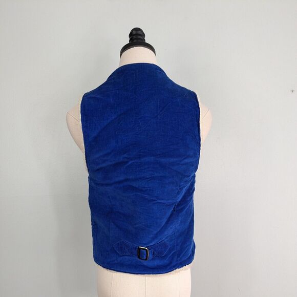 Vintage Corduroy Vest Sherpa Shearling Snap Western Boho 70s 80s Blue Cream L - Picture 6 of 13